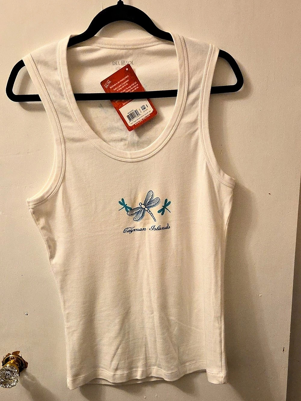 Del Sol Cayman Islands Dragonfly Graphic Tank Top White